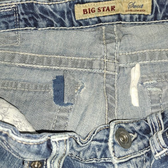 💥 Big Star Sweet Ultra-Low Rise Embroidered Flap Pocket Jeans 28R - Picture 8 of 16